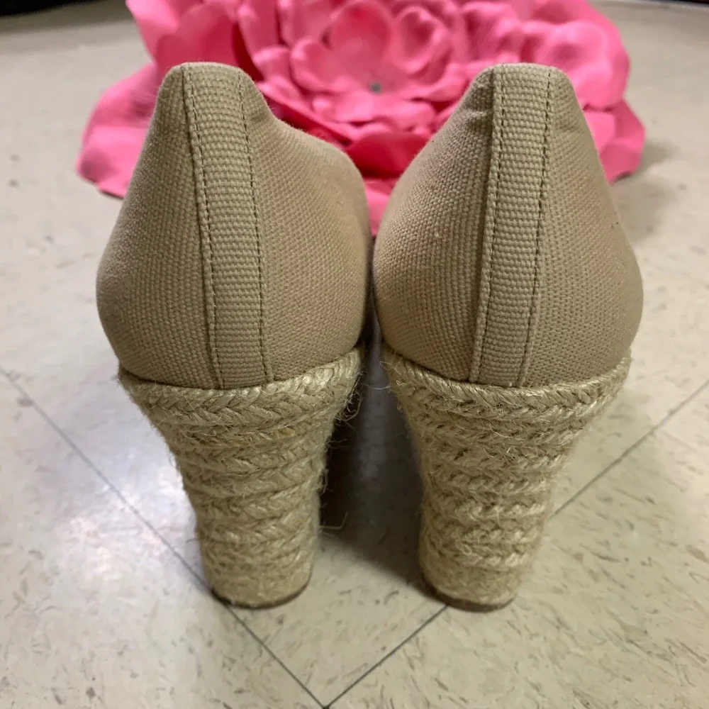 J CREW FACTORY Womens 10 Seville Espadrille Wedge Slip On Beige Canvas Round Toe